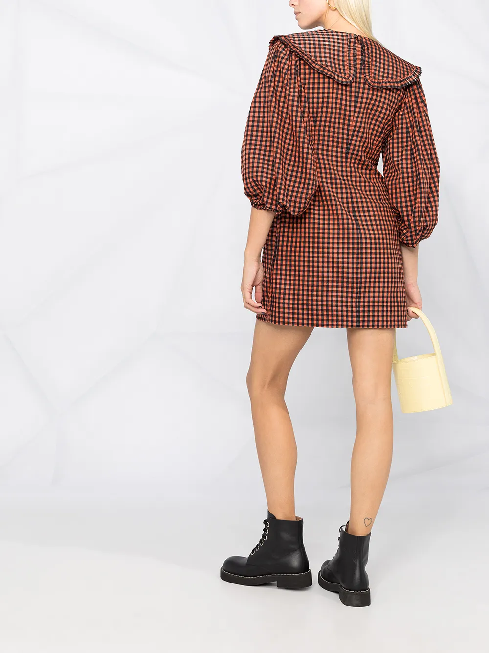 GANNI Geruite mini-jurk Oranje