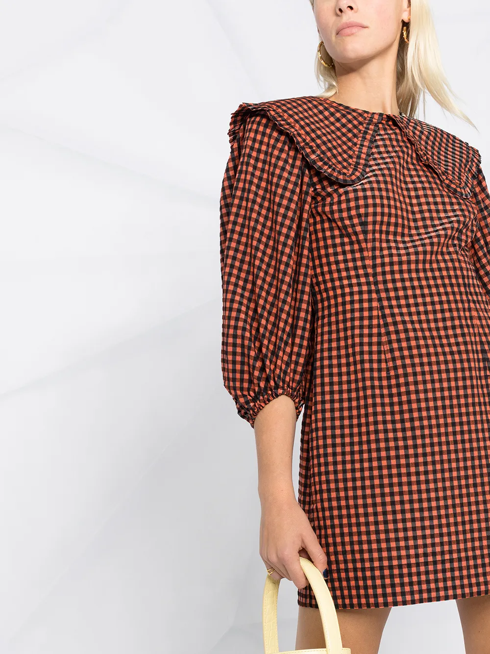 GANNI Geruite mini-jurk Oranje