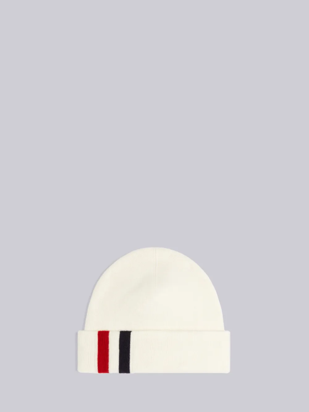 Thom Browne Tricolor Striped Jersey Stitch Merino Wool Beanie In White
