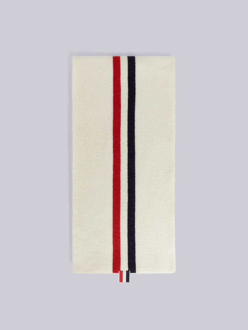 White Jersey Stitch Superfine Merino Wool Intarsia Stripe Scarf | Thom  Browne Official