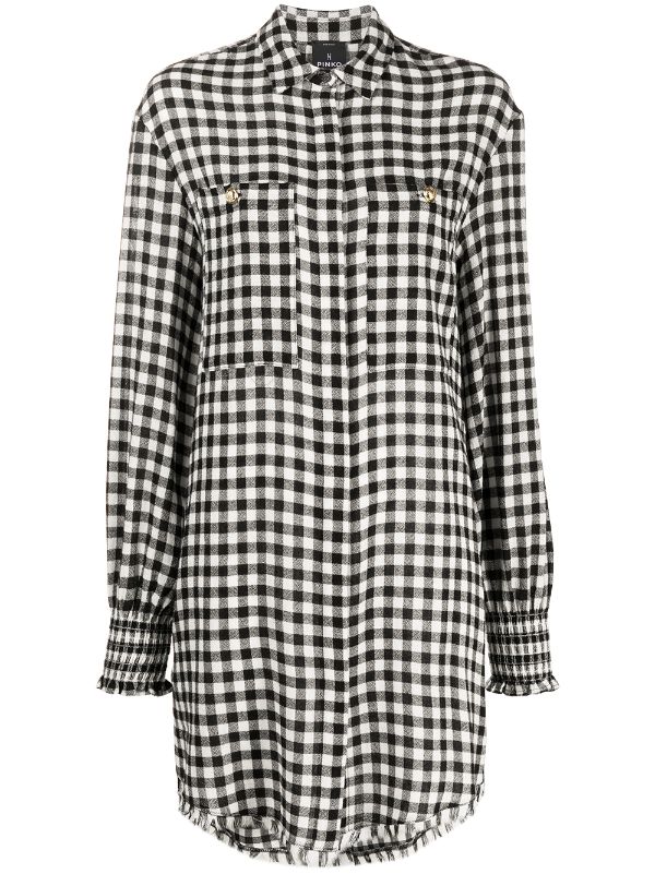 black and white check shirt dress