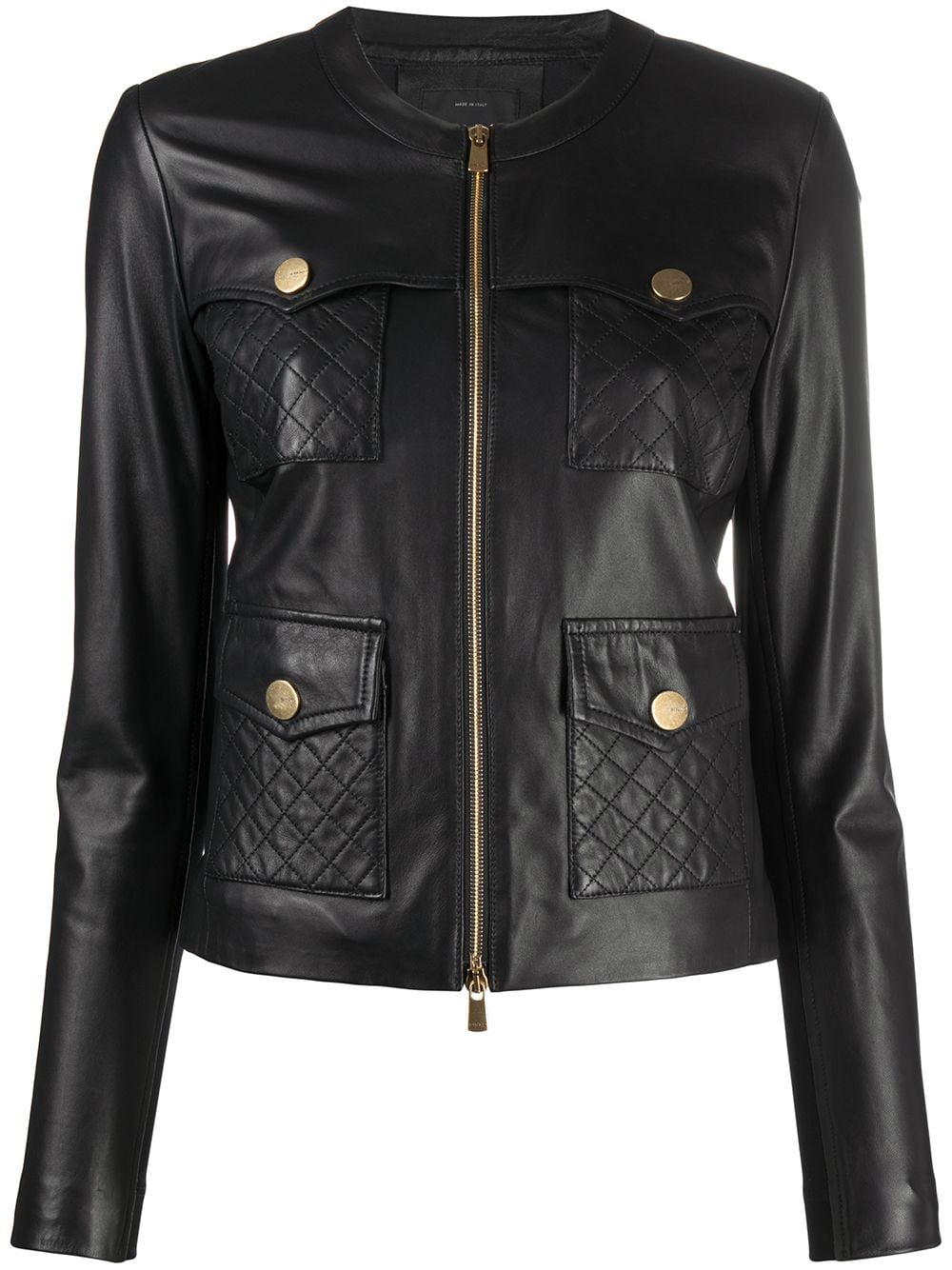 Shop PINKO quilted-pocket leather jacket with Express Delivery - FARFETCH