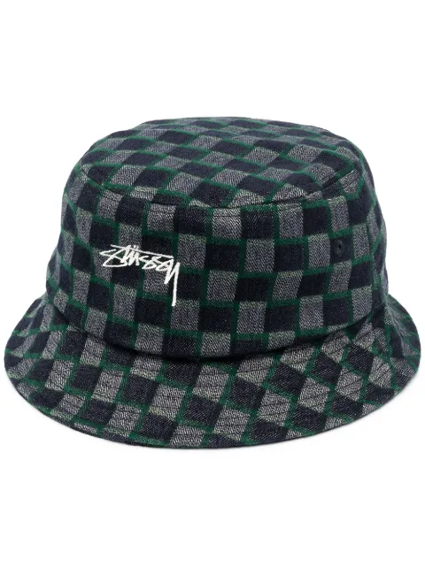 Stussy blue \u0026 green checked bucket hat 