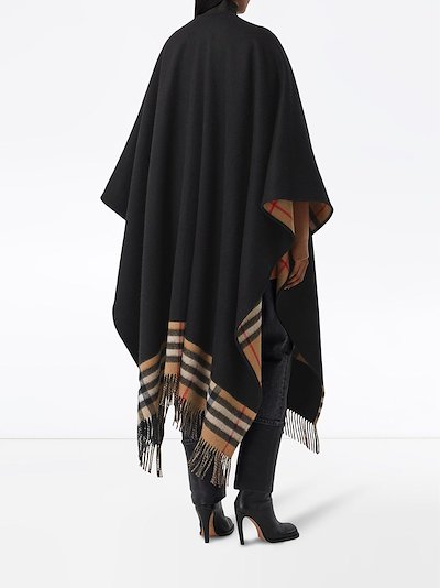 Burberry fringed check cape black | MODES