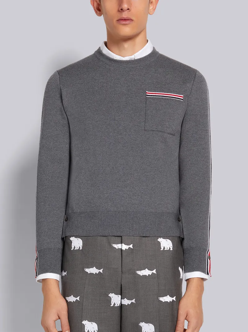 Medium Grey Fine Merino Wool Intarsia 