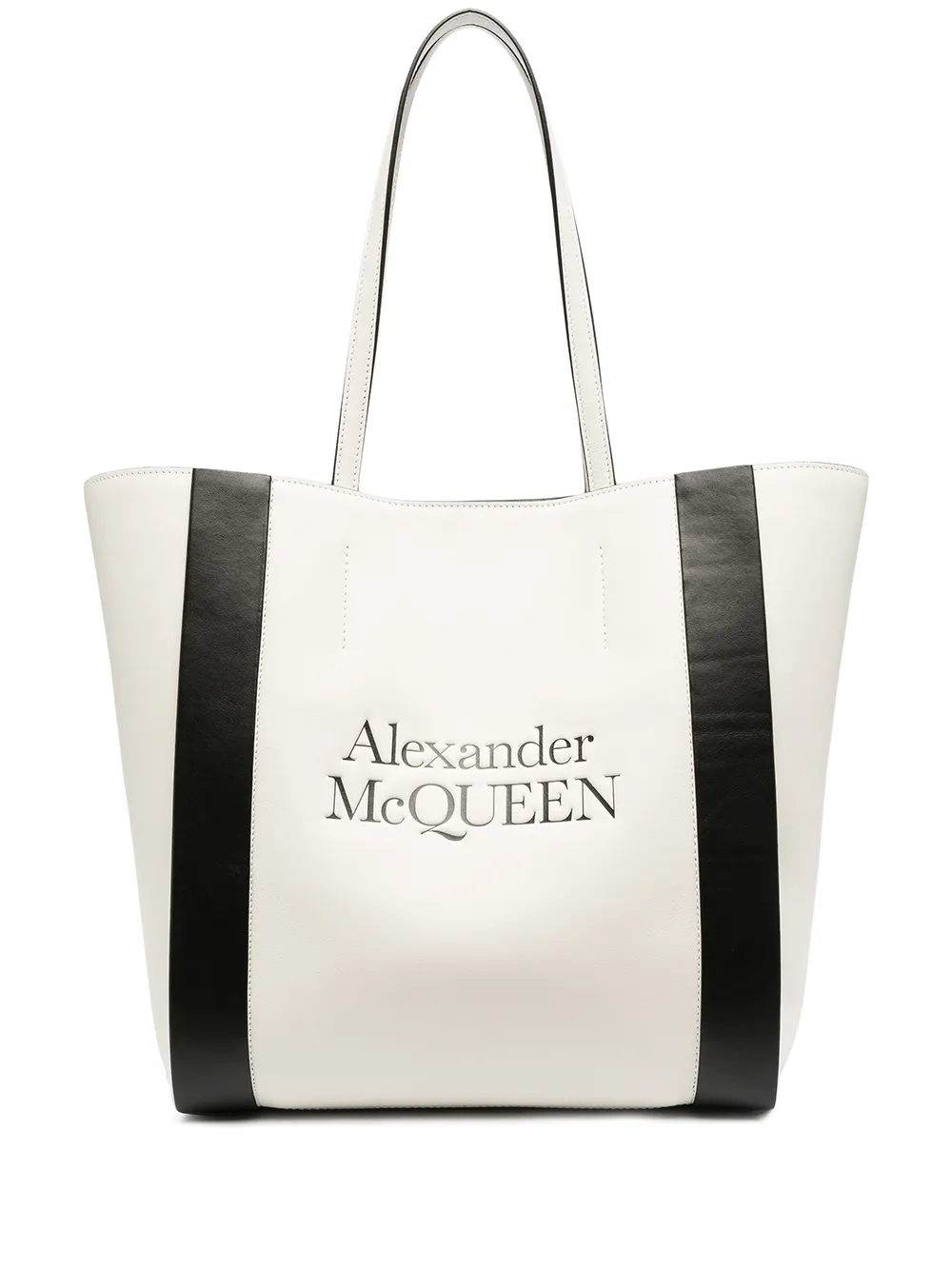 Click to view more detailed imagery on our partner's website Alexander Mcqueen Logo-print Two-tone Tote Bag In Neutrals