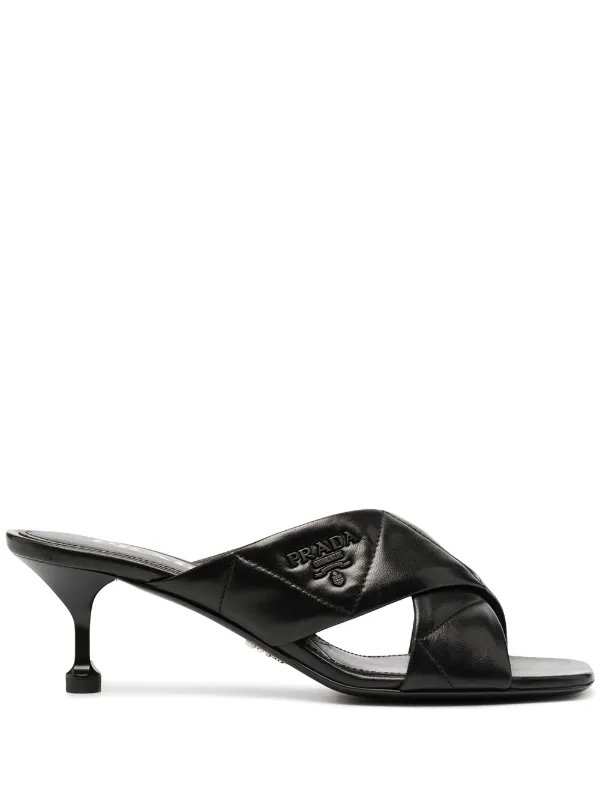 Prada 60mm crossover-strap Sandals | Black | FARFETCH NO