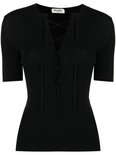 lace-up ribbed knit top | Saint Laurent 