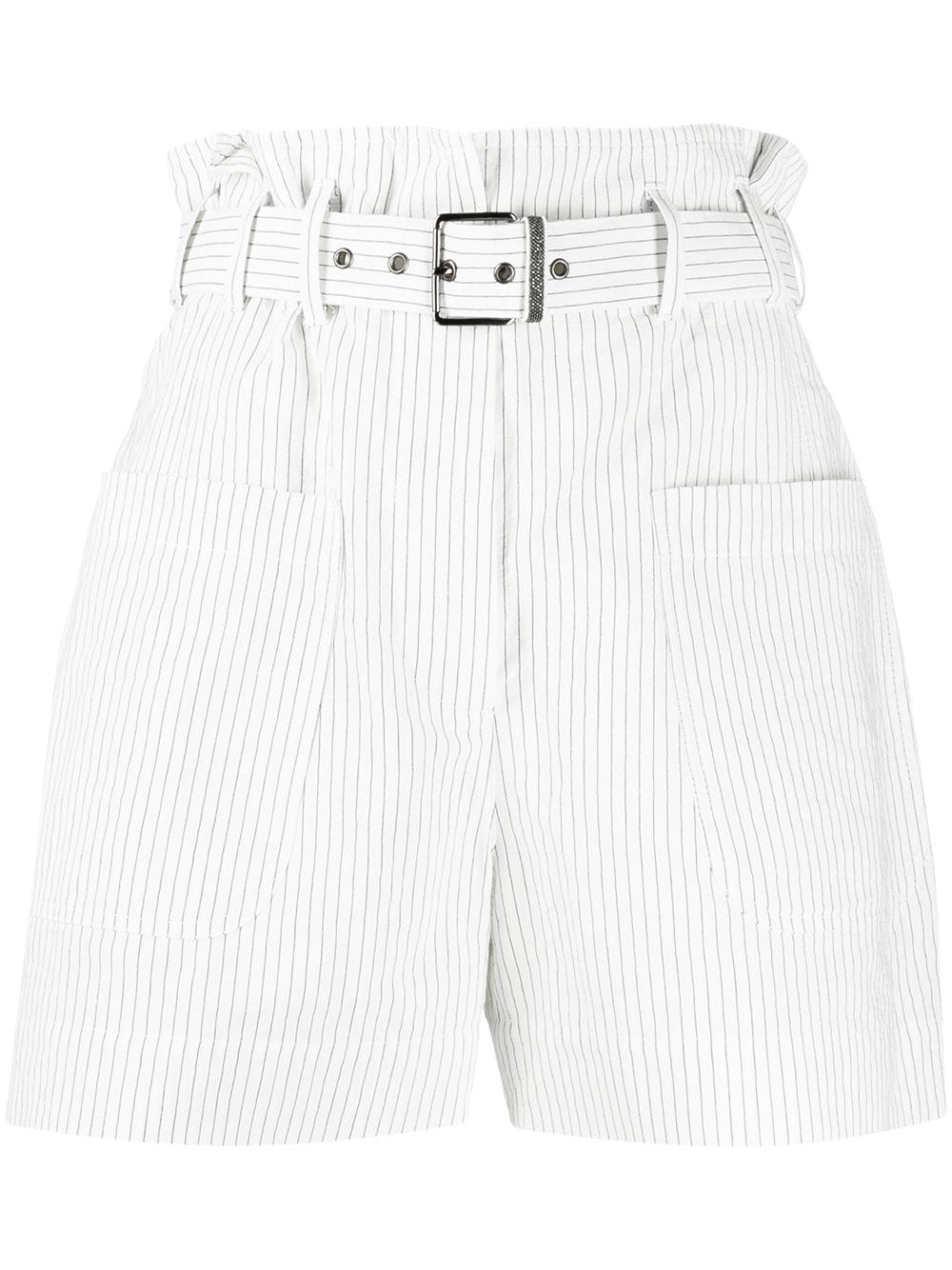 

Brunello Cucinelli shorts a rayas con cinturón - Blanco