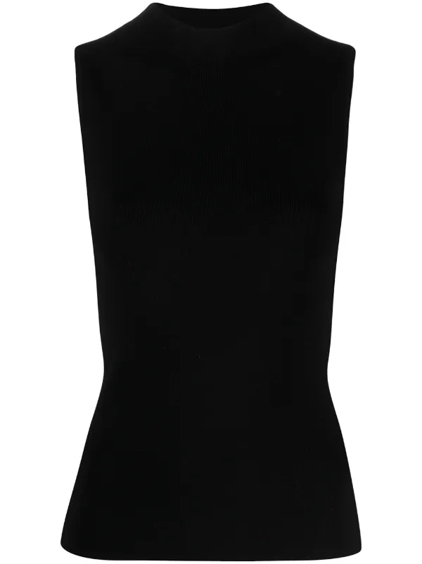 black mock neck sleeveless top
