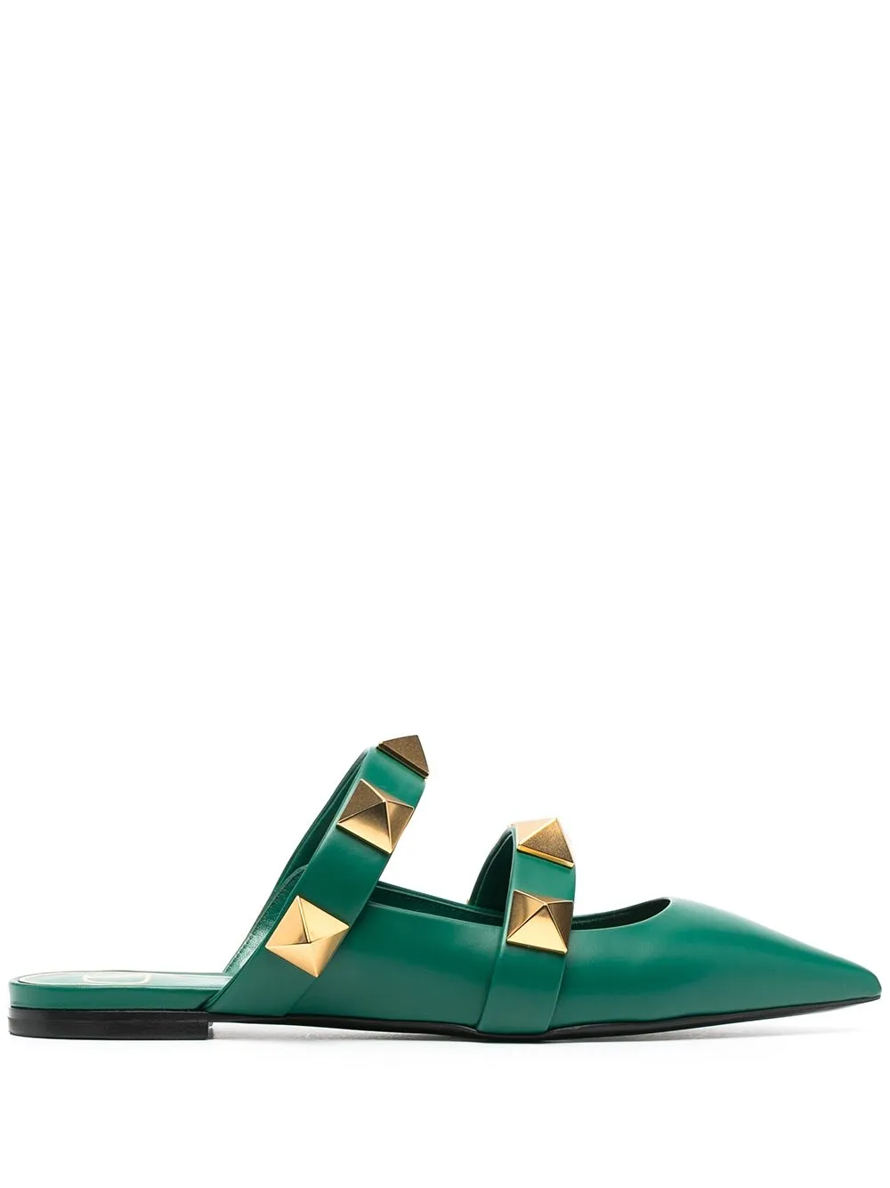 Valentino Roman Stud Two-strap Leather Mules In Green