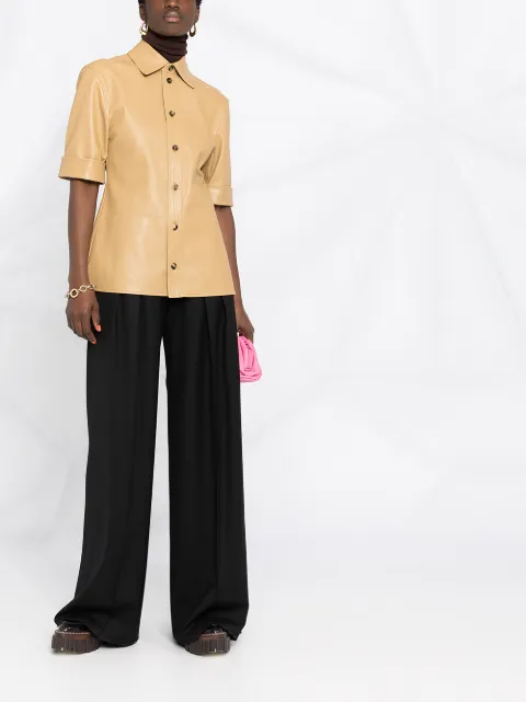 Shop Bottega Veneta short-sleeve leather shirt with Express Shop Bottega Veneta short-sleeve leather shirt with Express