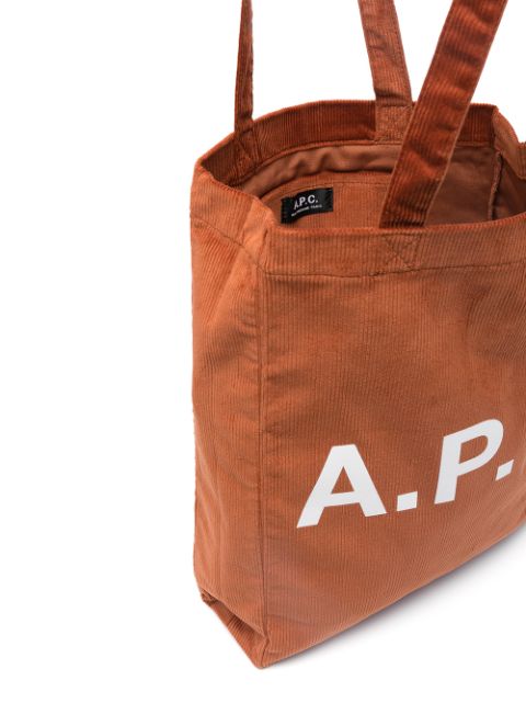 Shop orange A.P.C. logo print corduroy tote bag with Express 