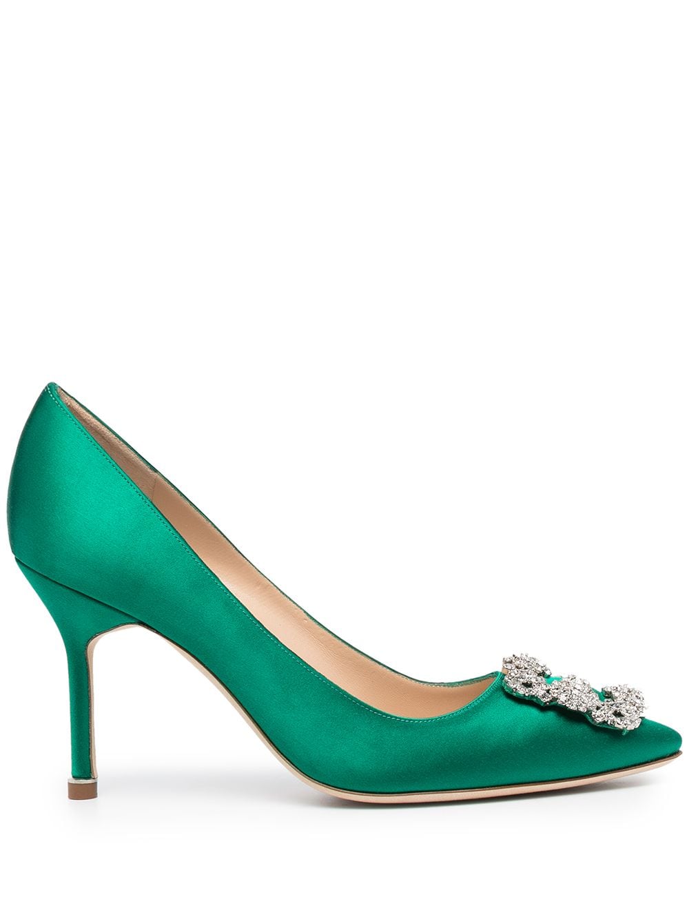 Shop Manolo Blahnik Hangisi 90mm Satin Pumps In Green