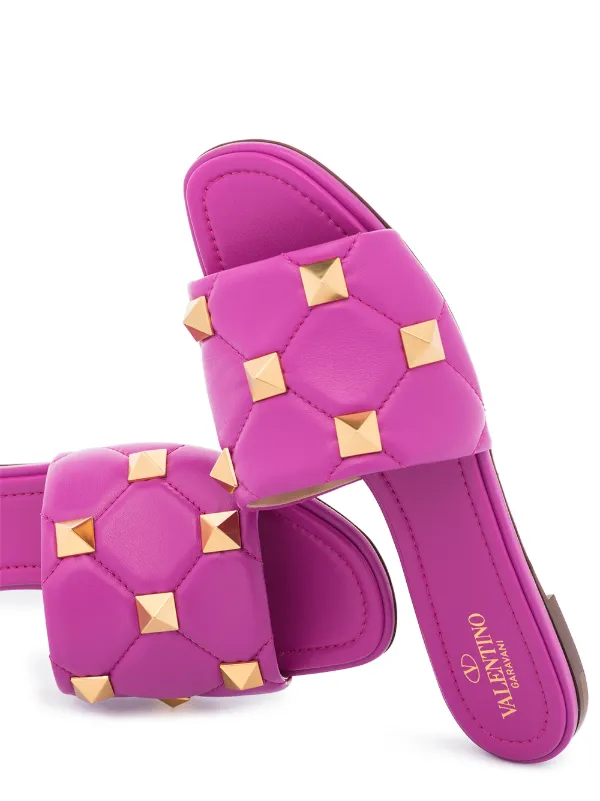 Valentino Garavani Roman Stud Flat Sandals | Pink | FARFETCH