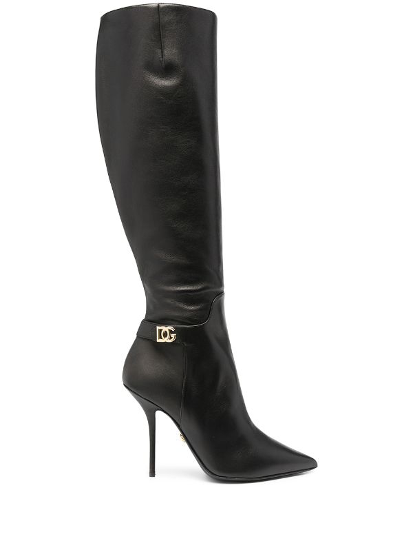 monogram plaque high heeled boots