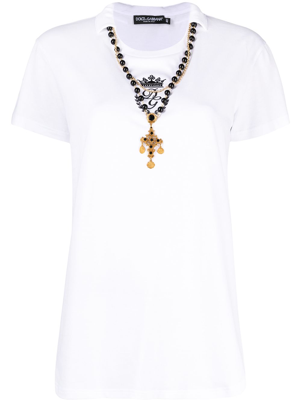 DOLCE & GABBANA NECKLACE-DETAIL LOGO-EMBROIDERED T-SHIRT