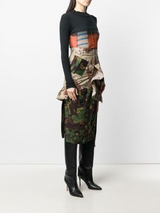 patchwork camouflage-print pencil skirt展示图