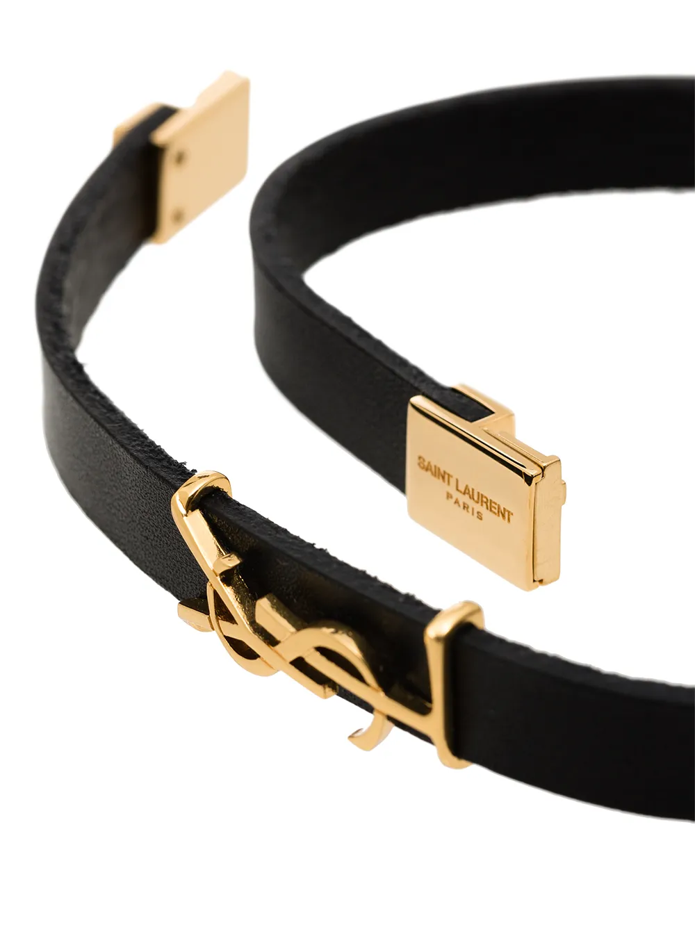 Shop Saint Laurent Monogram Double-wrap Bracelet In Black