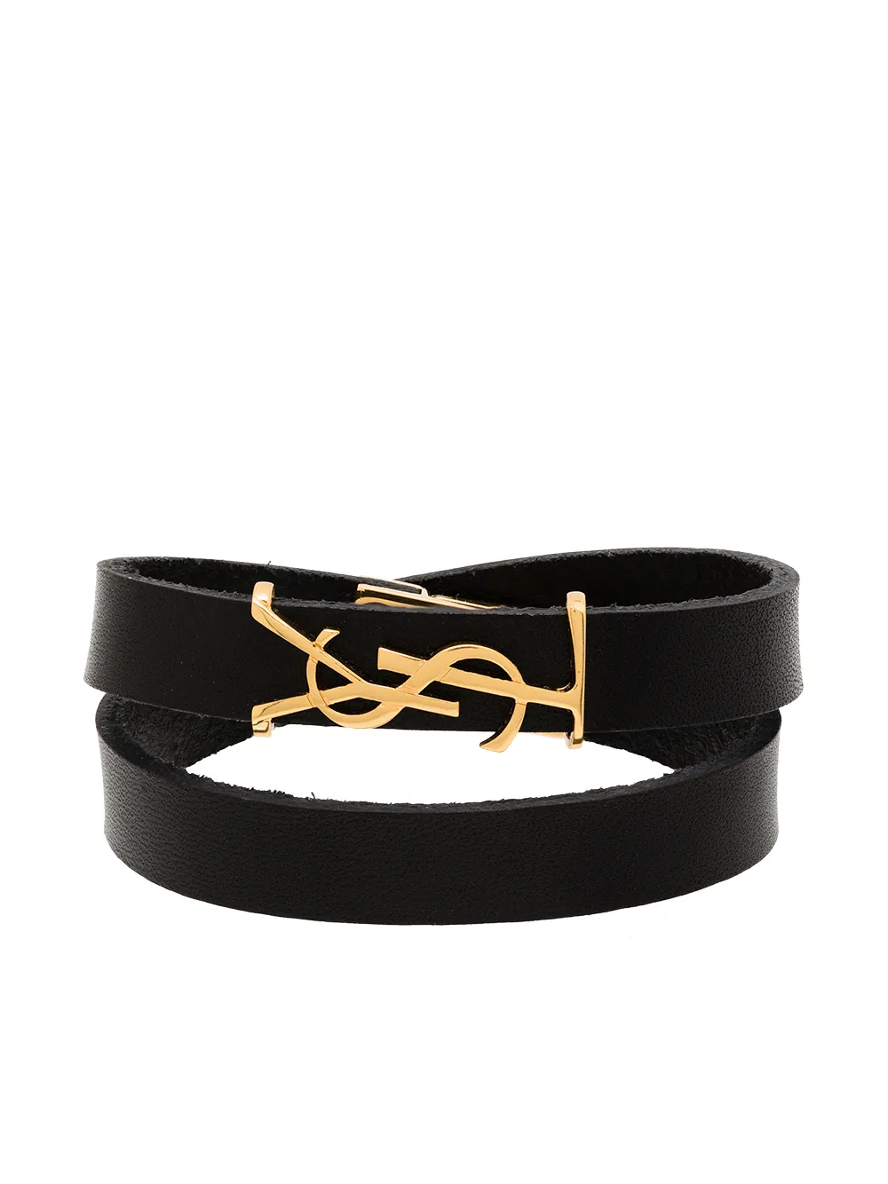 Shop Saint Laurent Monogram Double-wrap Bracelet In Black