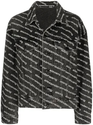 ALEXANDER WANG ブロックチェック シャドーロゴクロップドジャケット Alexander Wang all-over logo-print Jacket | Black | FARFETCH CA