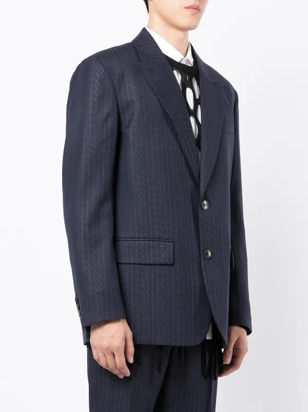 16 Valentino Garavani Wスーツ濃紺ストライプ48 Valentino Garavani VLTN-print single-breasted Suit Jacket | Blue