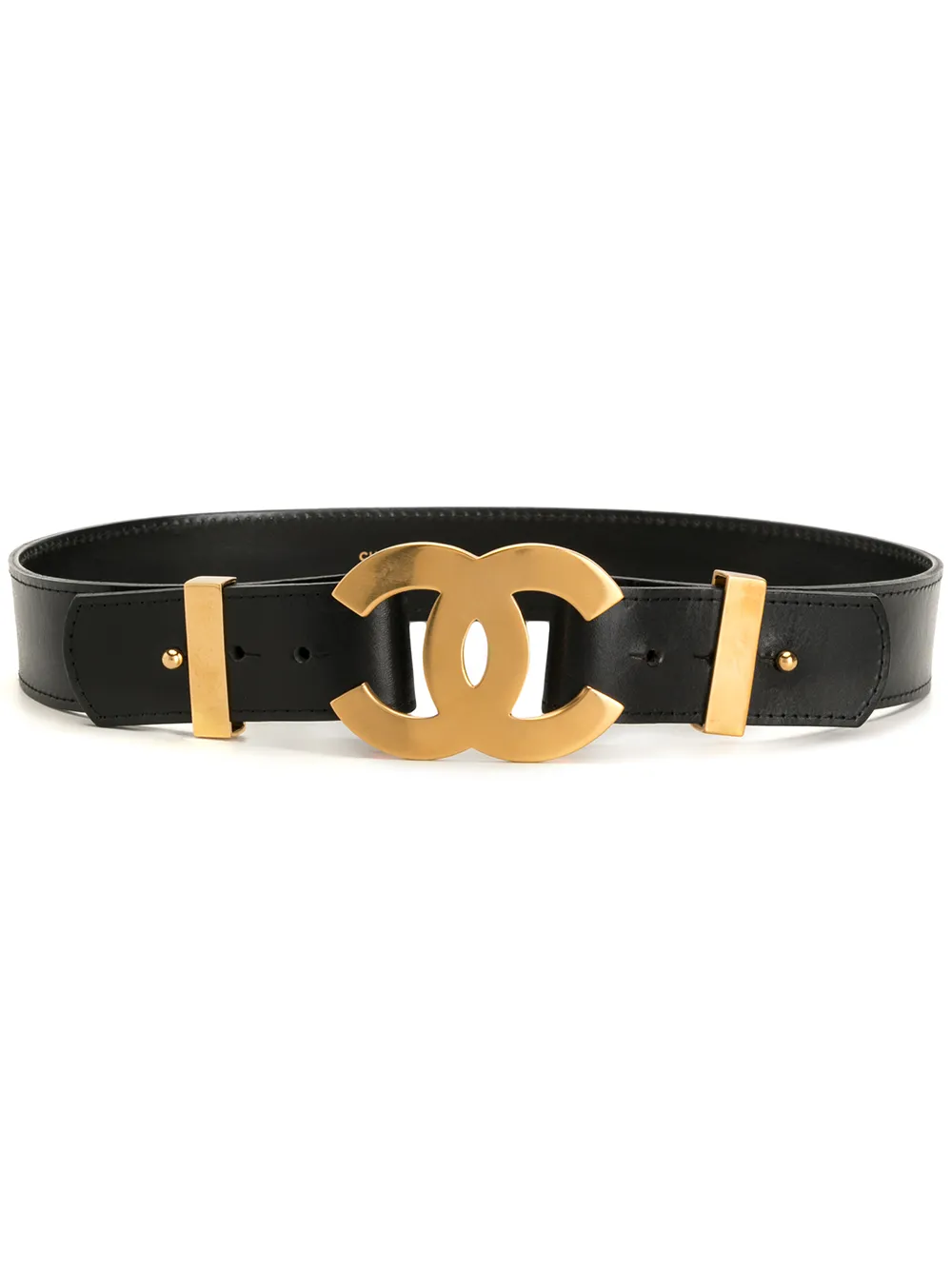 Pre-owned Chanel 1996 Interlocking Cc Buckle Belt In Black