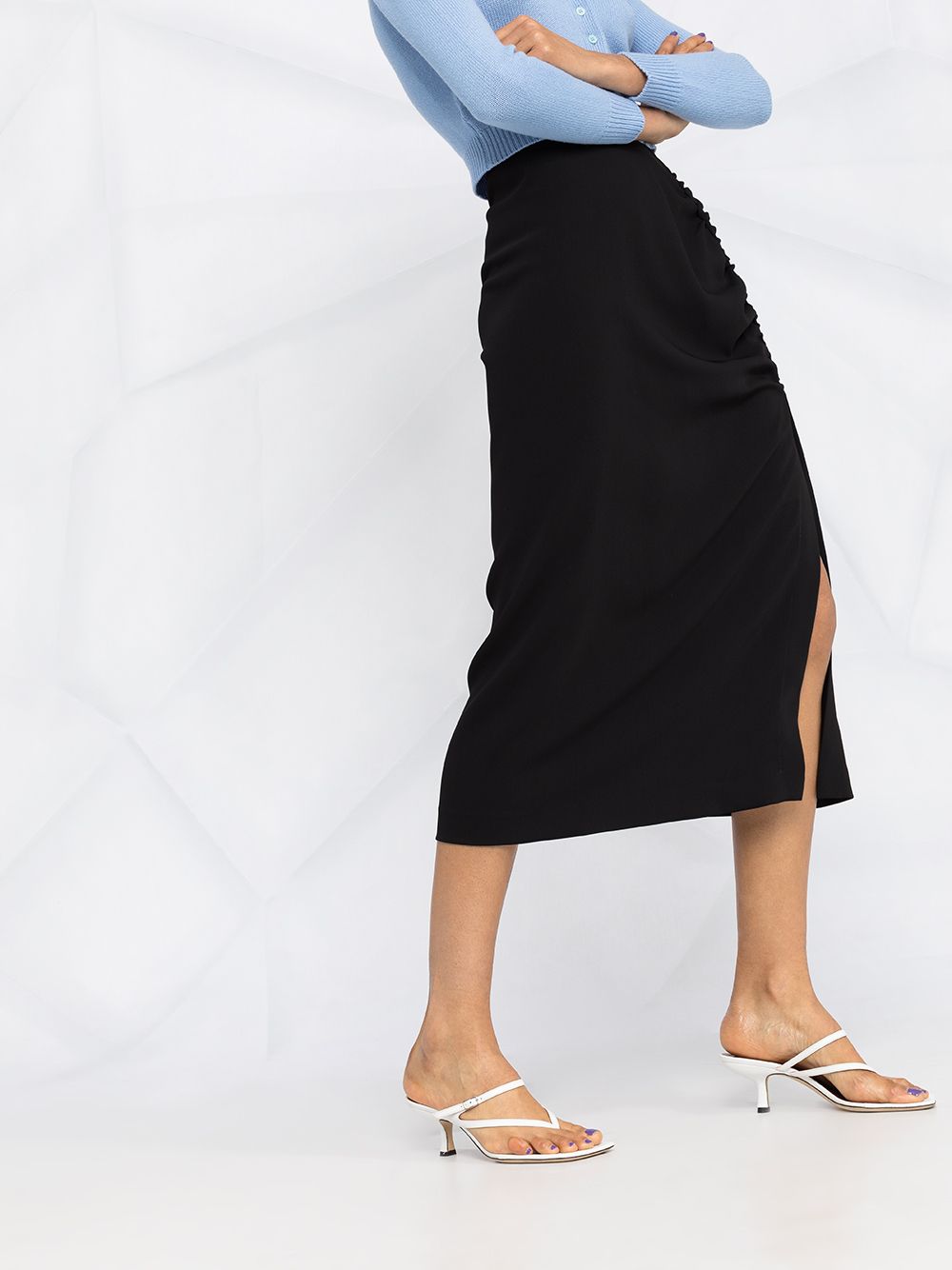 Shop P.a.r.o.s.h Side Slit Ruched High-waisted Skirt In Black