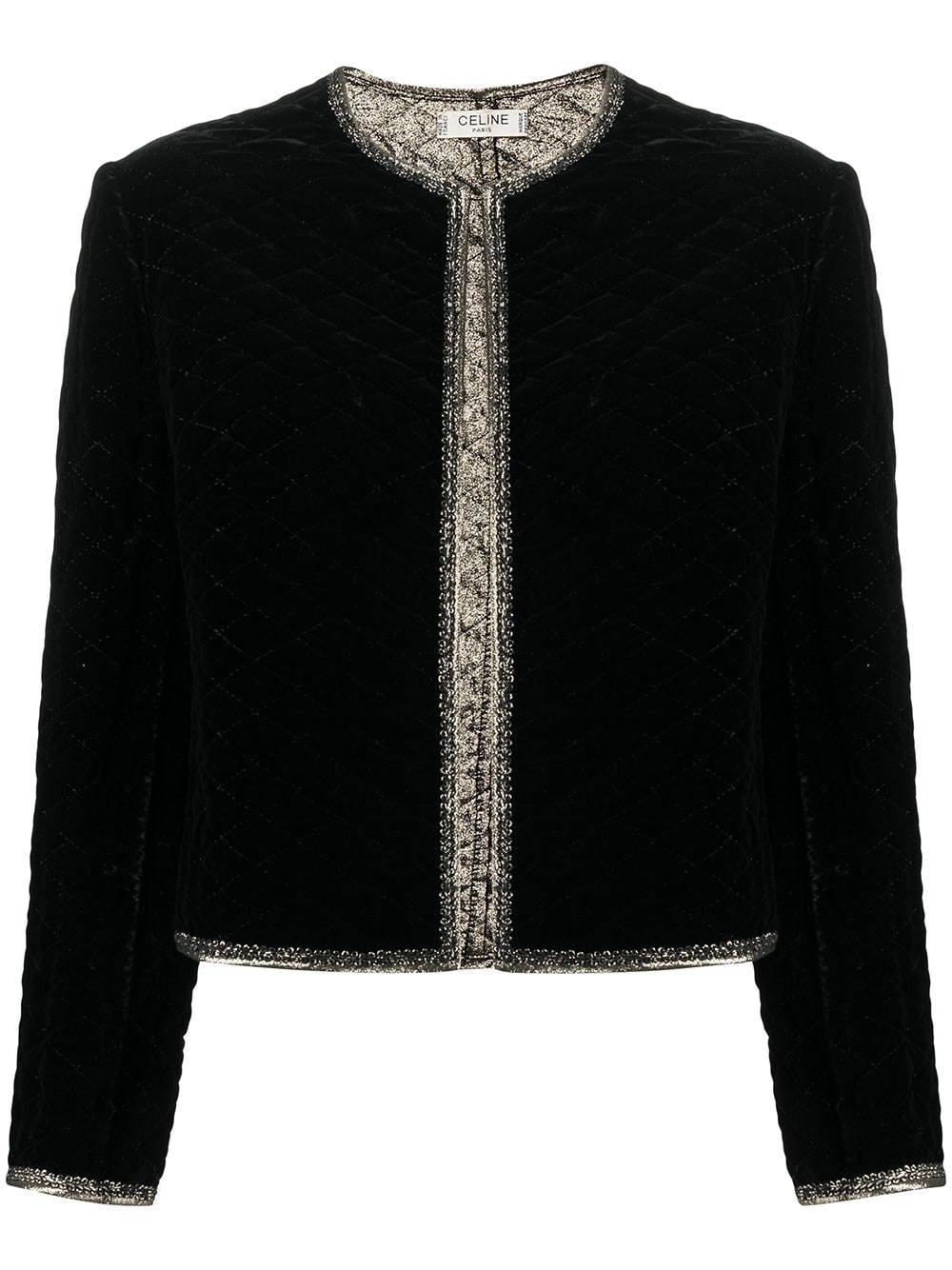 Pre-owned Celine  Glitter Edging Collarless Jacket In Black