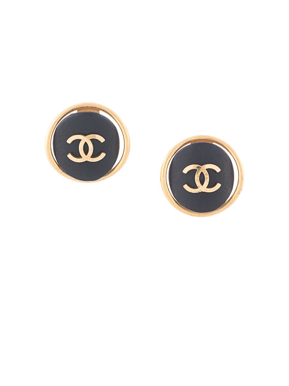 Pre-owned Chanel 1993 Cut-out Cc Button Clip-on Earrings In Black