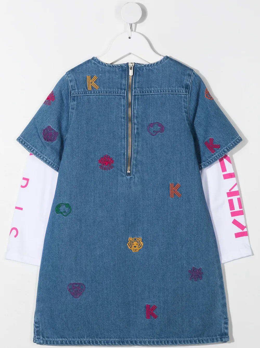 фото Kenzo kids многослойное джинсовое платье с вышивкой