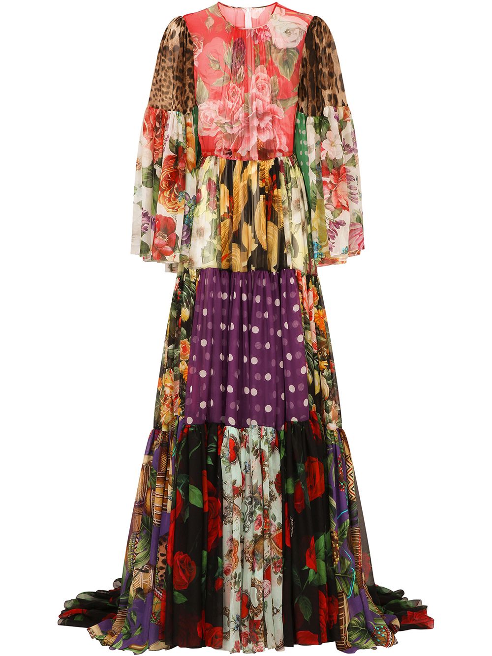 DOLCE & GABBANA LONG PATCHWORK-PRINT DRESS