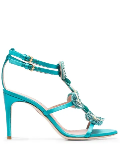 Alberta Ferretti metallic floral-bead sandals
