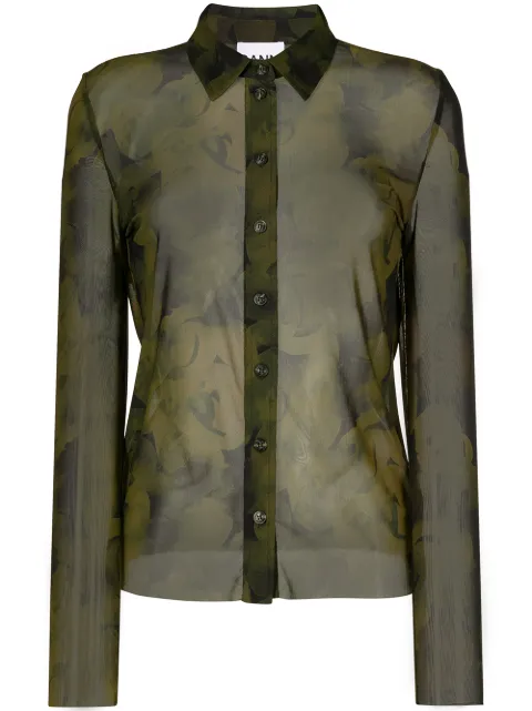 ganni printed mesh shirt