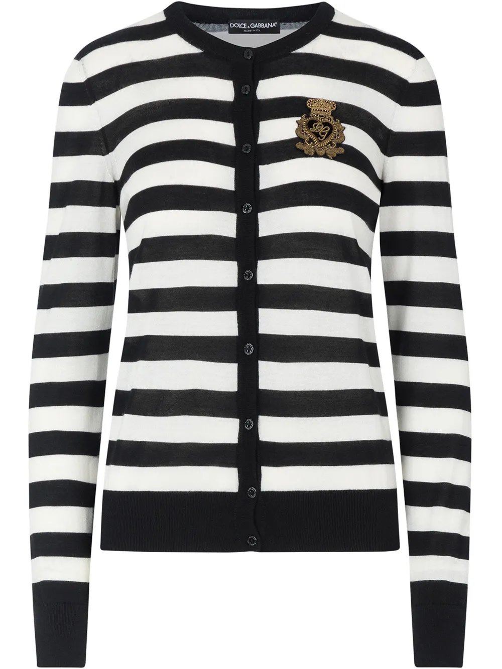 Click to view more detailed imagery on our partner's website Dolce & Gabbana Appliquéd Striped Cardigan In Black