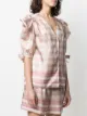 Alberta Ferretti check-print puff-sleeve satin blouse