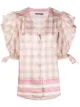 Image 1 of Alberta Ferretti check-print puff-sleeve satin blouse