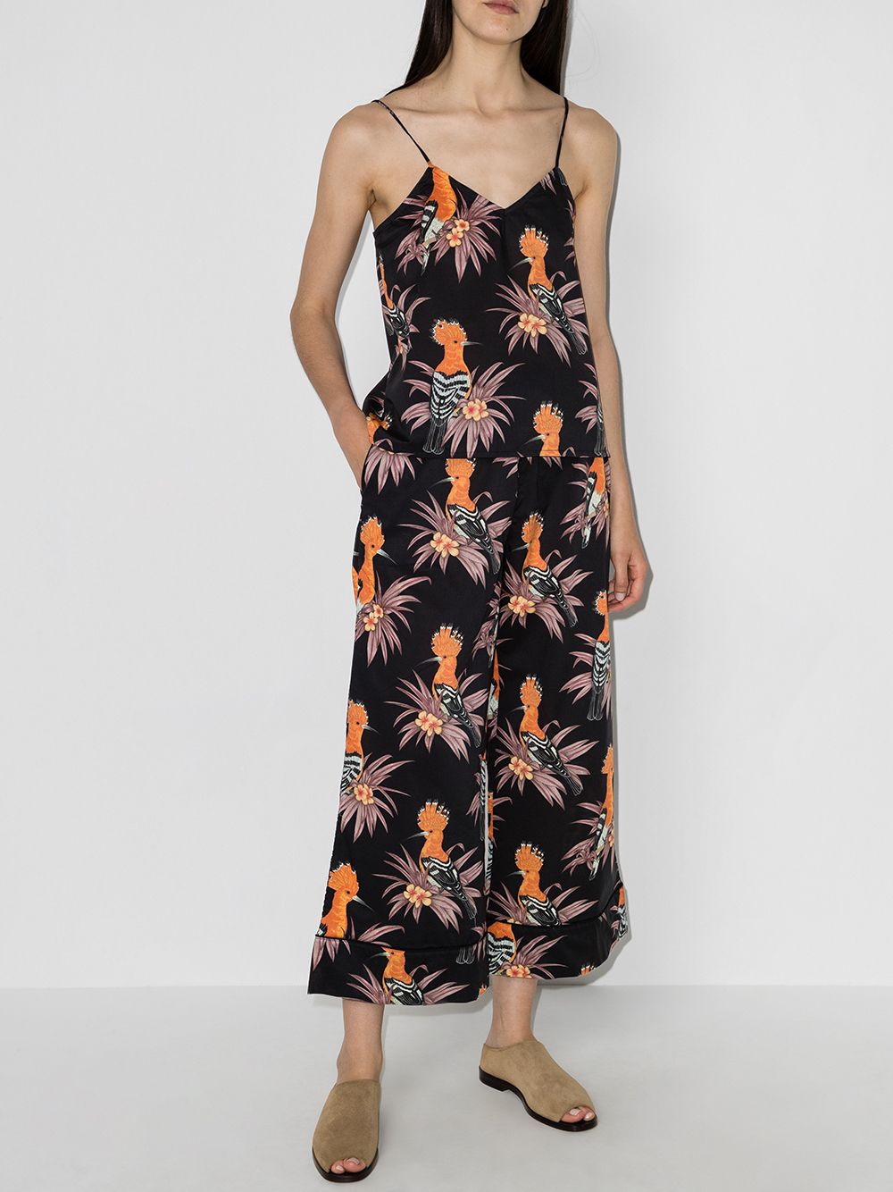 Shop Desmond & Dempsey Marginata Print Wide-leg Pajama Set In Black