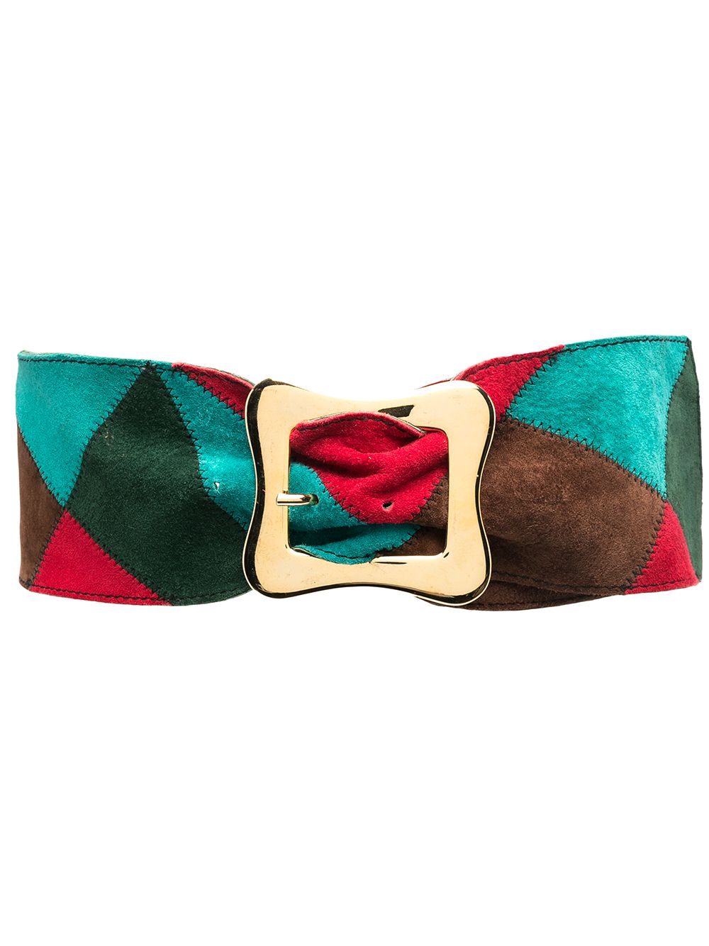 Pre-owned Saint Laurent Wide Patchwork Belt In Green