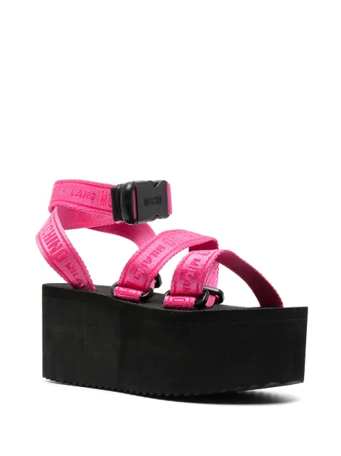 moschino logo tape wedge sandals