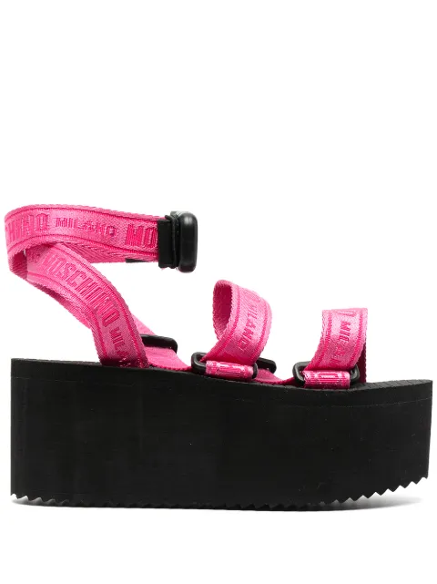 moschino logo tape wedge sandals