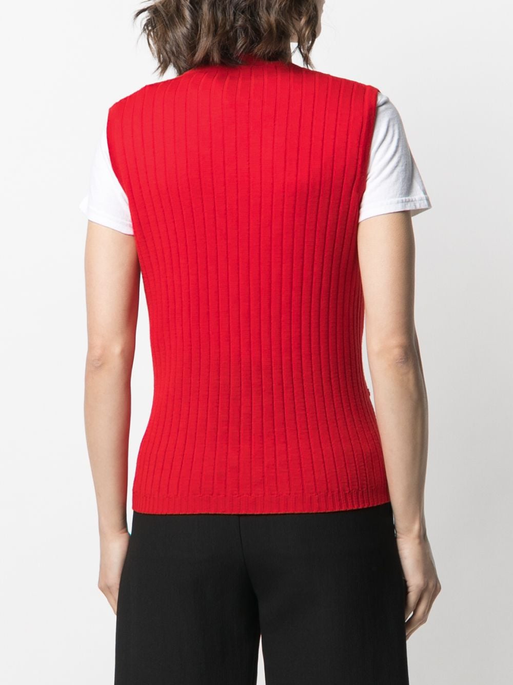 Pre-owned Celine 1980s Ribbed Knit Waistcoat In Red