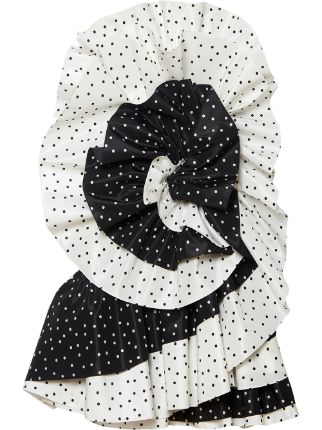 Carolina Herrera Black & White Silk Polka Dot Ruffle Dress