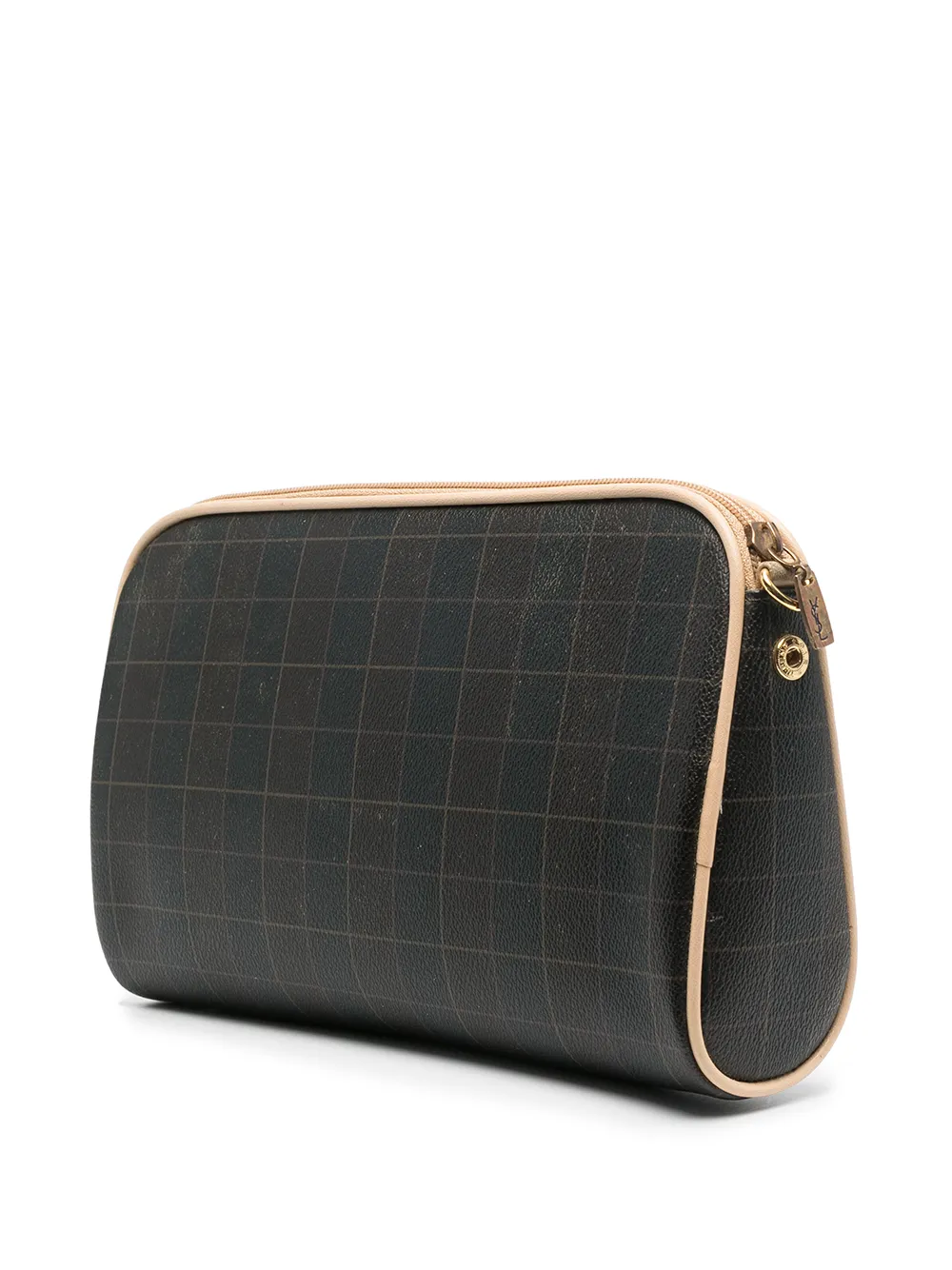 Pre-owned Saint Laurent Checked Zipped Clutch In Brown