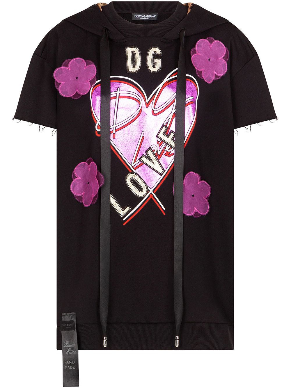 Dolce & Gabbana Heart-print Hooded Sweatshirt In Black