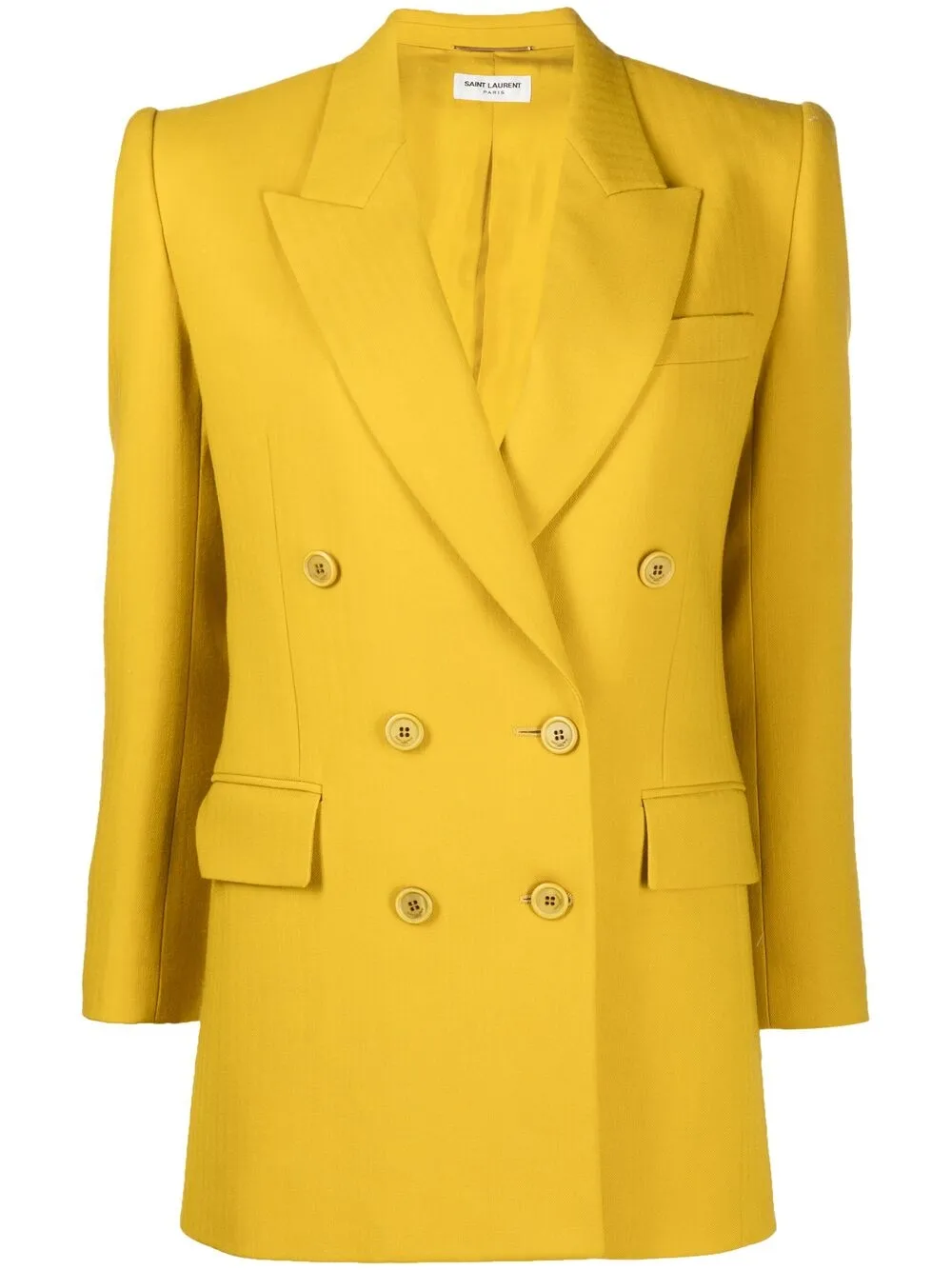 Saint Laurent Double-breasted Herringbone Wool Blazer In Yellow | ModeSens