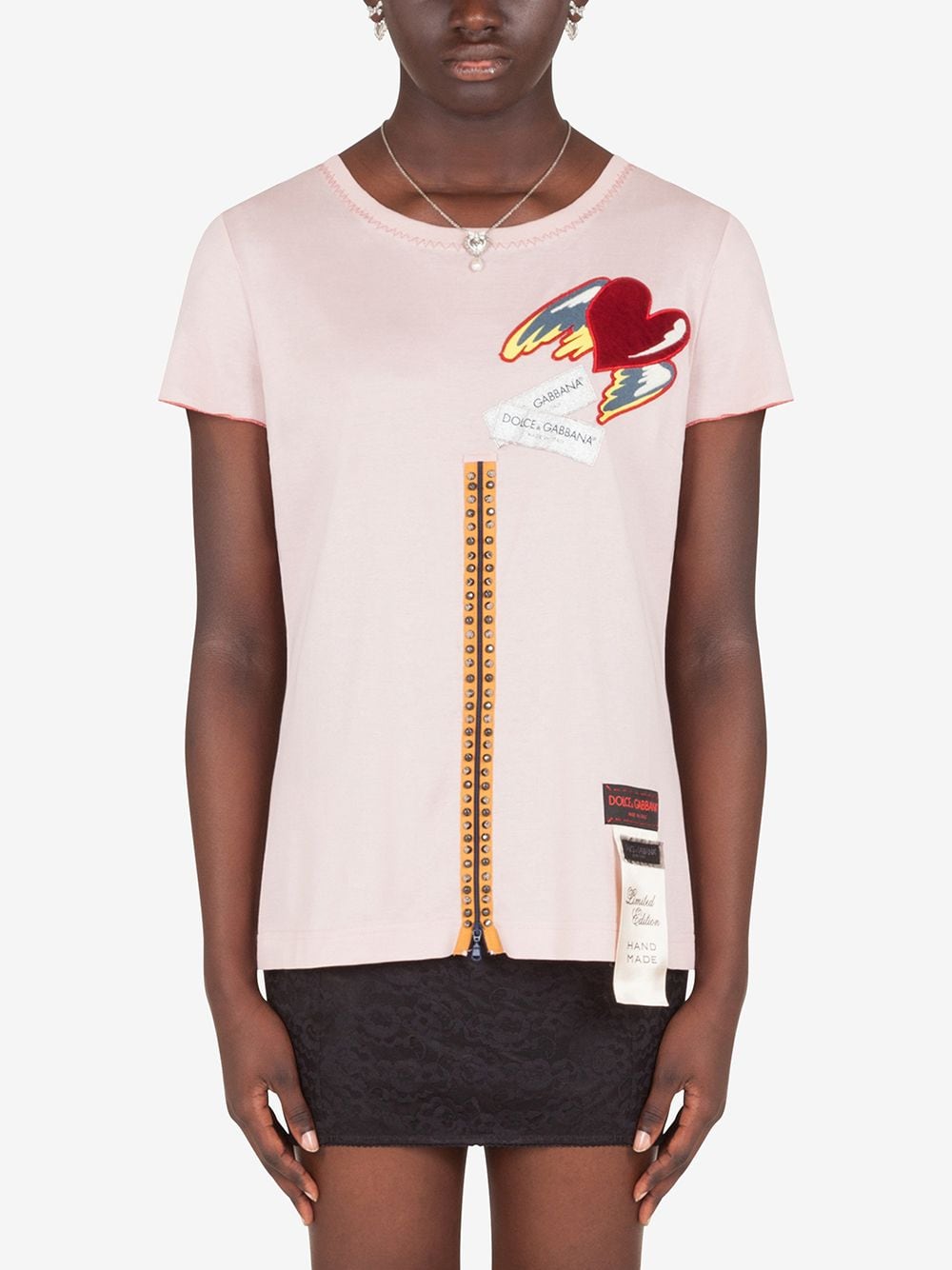 Shop Dolce & Gabbana Zip-detail Appliqué T-shirt In Pink