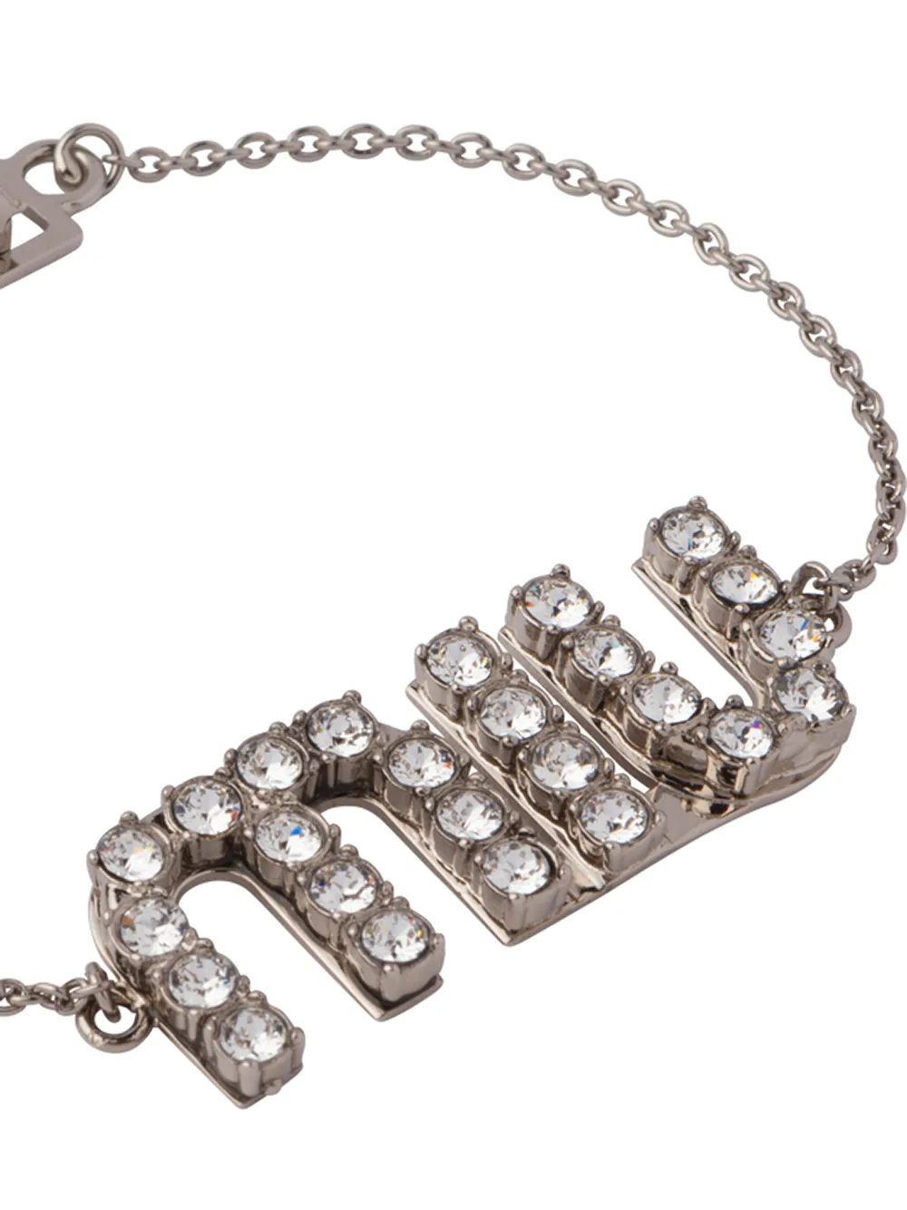 Shop Miu Miu Crystal-embellished Logo Bracelet In Silver