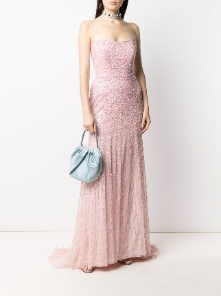 sequin-embellished strapless gown展示图