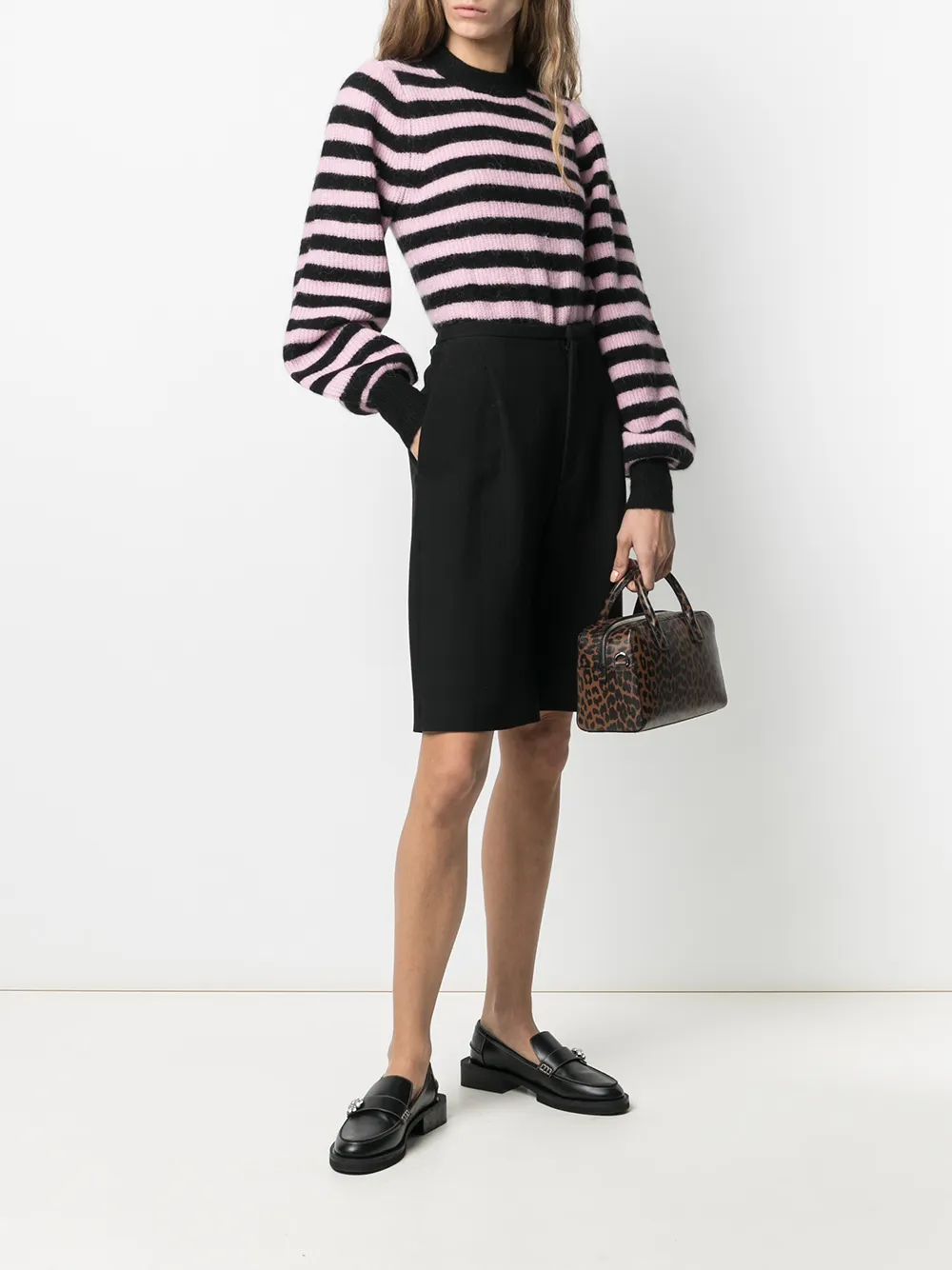 Image 2 of GANNI horizontal-stripe puff-sleeve jumper